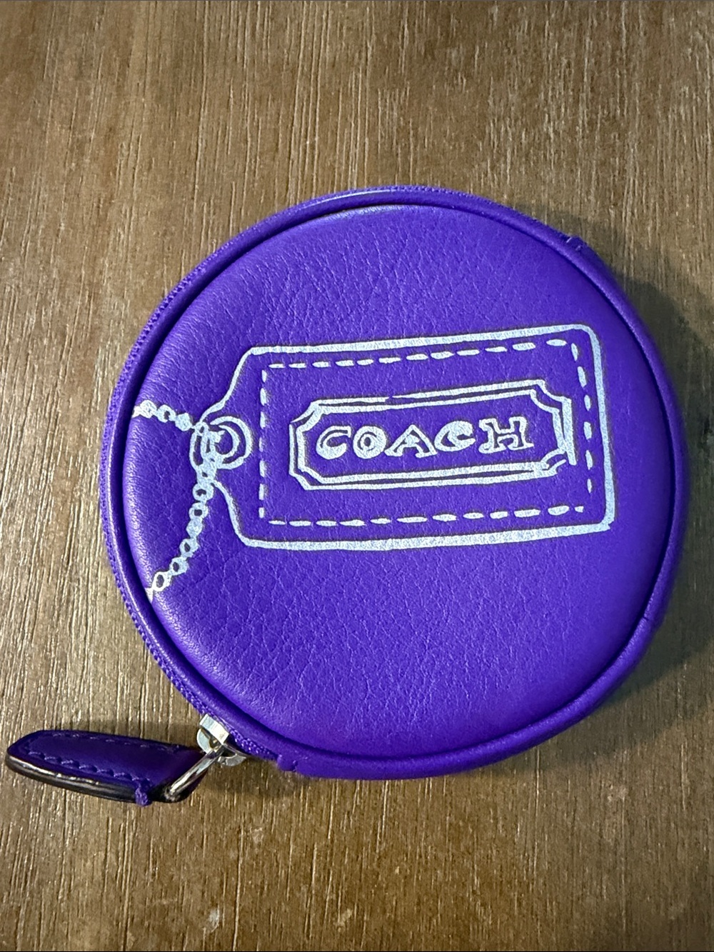 Coach Purple Round Zip Coin Pouch